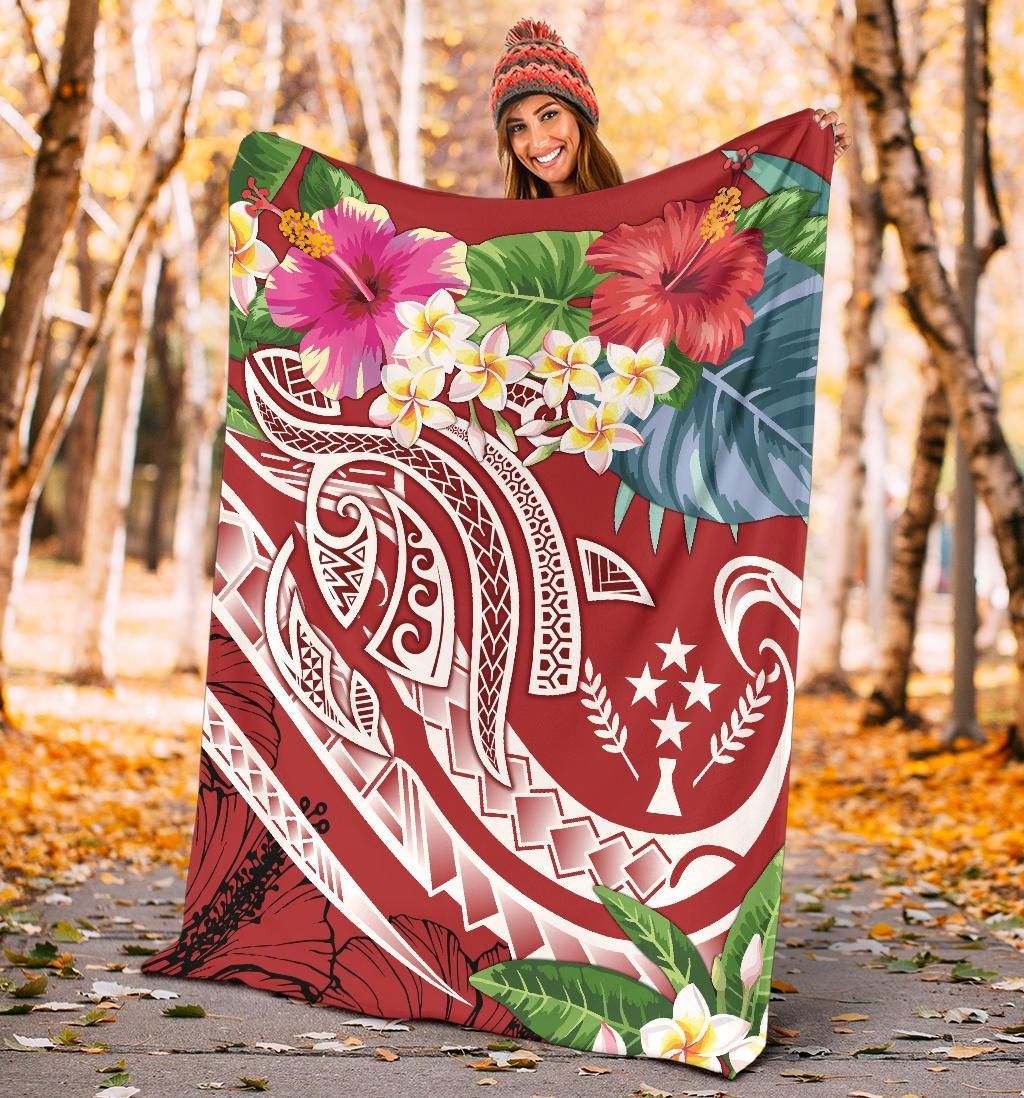 Kosrae Polynesian Premium Blanket - Summer Plumeria (Red)