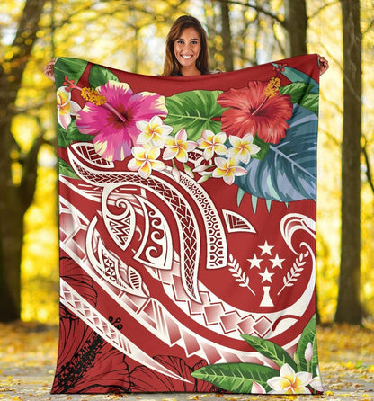 Kosrae Polynesian Premium Blanket - Summer Plumeria (Red)