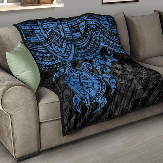 Kosrae Polynesian Premium Quilt - Blue Turtle