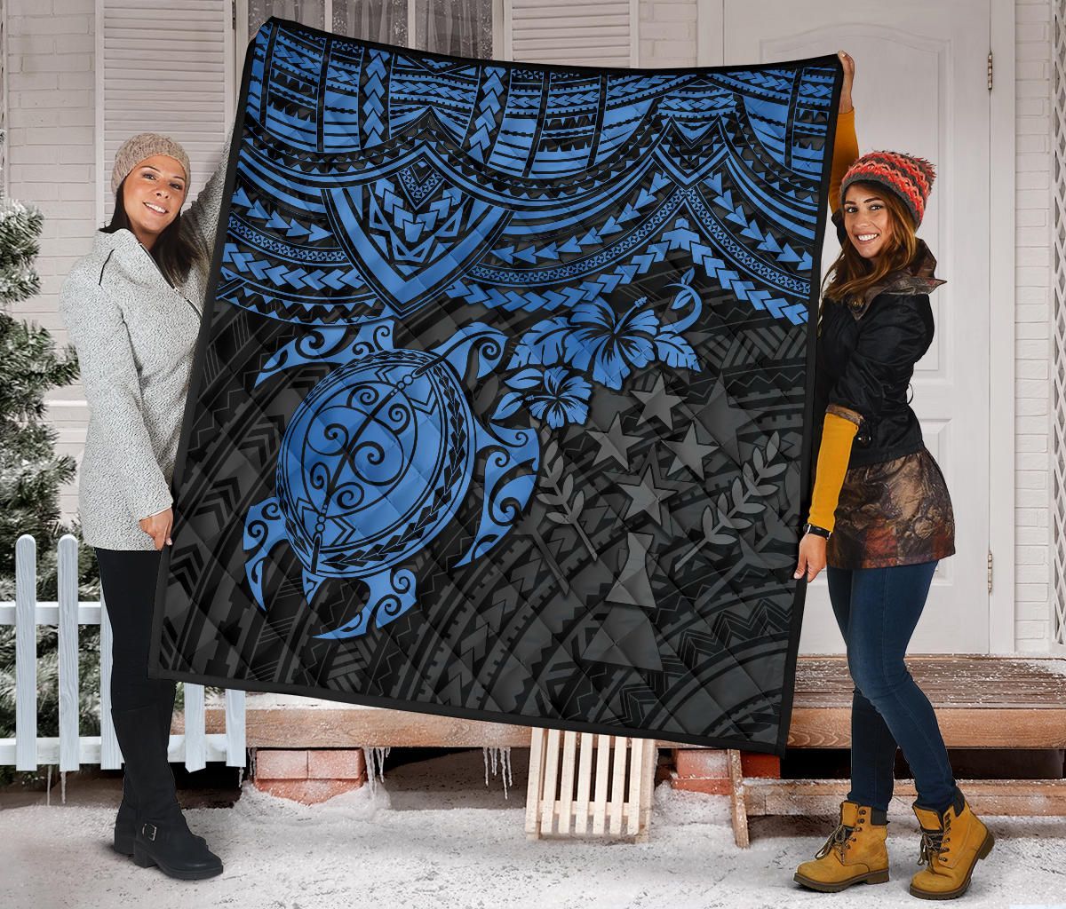 Kosrae Polynesian Premium Quilt - Blue Turtle
