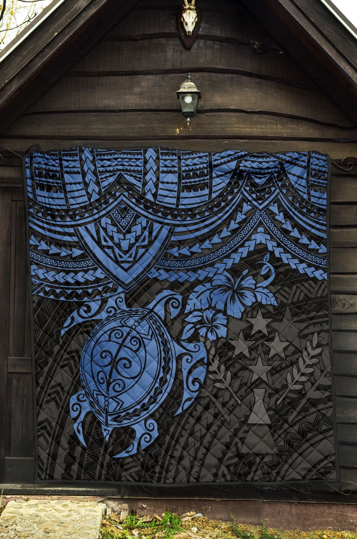 Kosrae Polynesian Premium Quilt - Blue Turtle