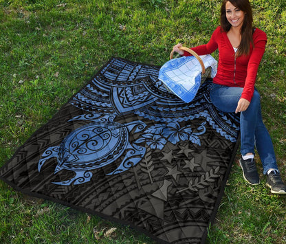 Kosrae Polynesian Premium Quilt - Blue Turtle