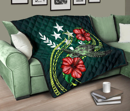 Kosrae Polynesian Premium Quilt - Green Turtle Hibiscus