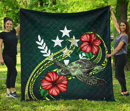 Kosrae Polynesian Premium Quilt - Green Turtle Hibiscus