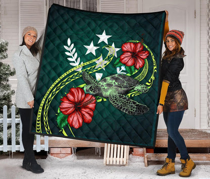 Kosrae Polynesian Premium Quilt - Green Turtle Hibiscus