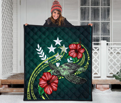 Kosrae Polynesian Premium Quilt - Green Turtle Hibiscus