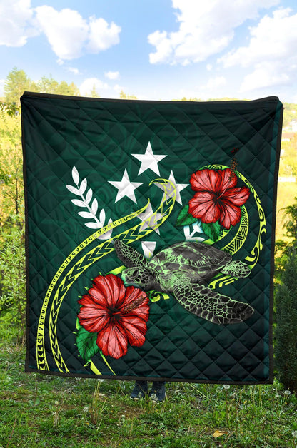 Kosrae Polynesian Premium Quilt - Green Turtle Hibiscus