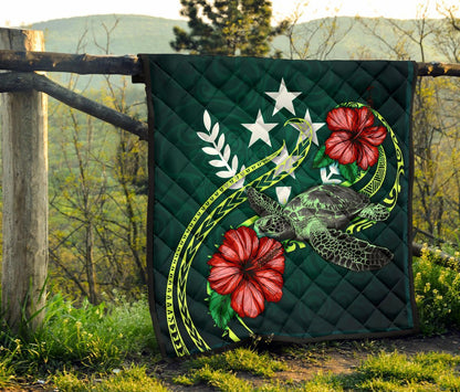 Kosrae Polynesian Premium Quilt - Green Turtle Hibiscus