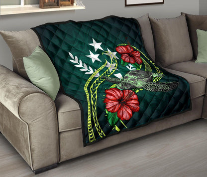 Kosrae Polynesian Premium Quilt - Green Turtle Hibiscus