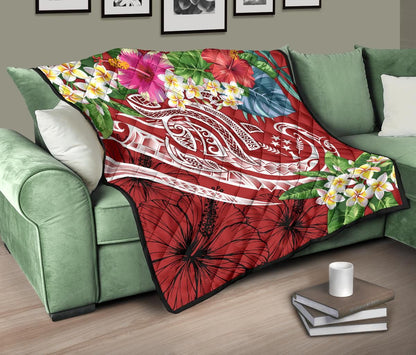 Kosrae Polynesian Premium Quilt - Summer Plumeria (Red)
