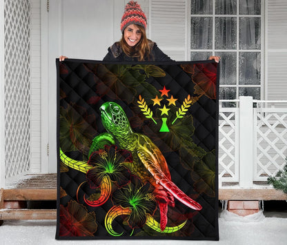 Kosrae Polynesian Premium Quilt - Turtle With Blooming Hibiscus Reggae