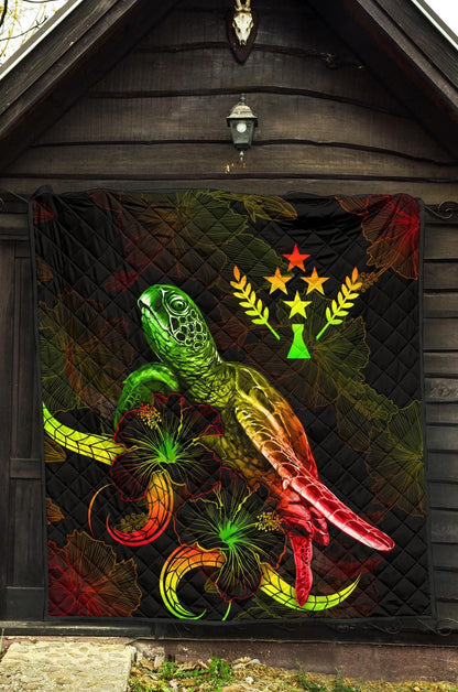 Kosrae Polynesian Premium Quilt - Turtle With Blooming Hibiscus Reggae