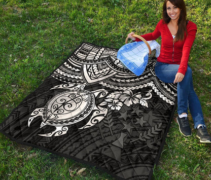 Kosrae Polynesian Premium Quilt - White Turtle
