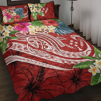 Kosrae Polynesian Quilt Bed Set - Summer Plumeria (Red)