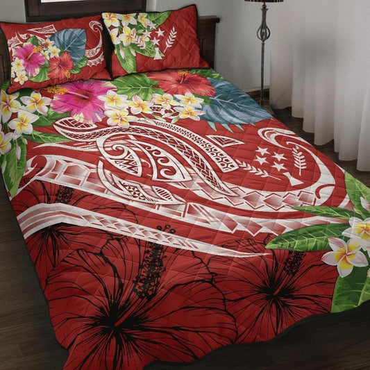 Kosrae Polynesian Quilt Bed Set - Summer Plumeria (Red)