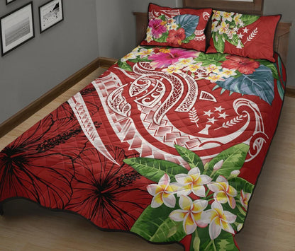 Kosrae Polynesian Quilt Bed Set - Summer Plumeria (Red)