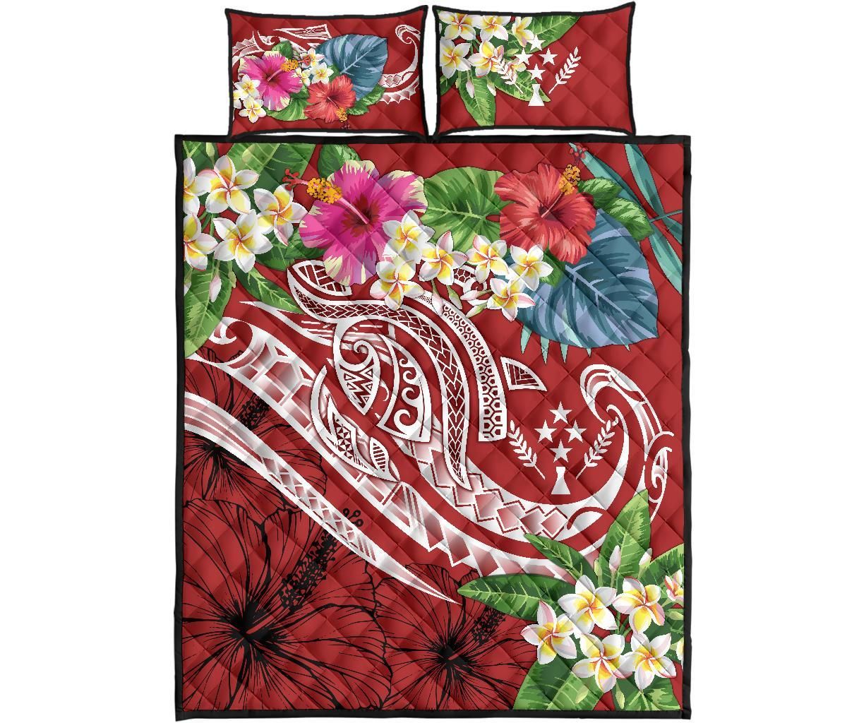 Kosrae Polynesian Quilt Bed Set - Summer Plumeria (Red)