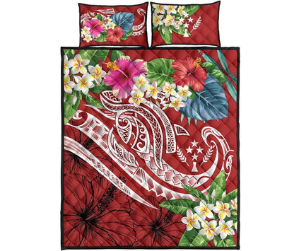 Kosrae Polynesian Quilt Bed Set - Summer Plumeria (Red)