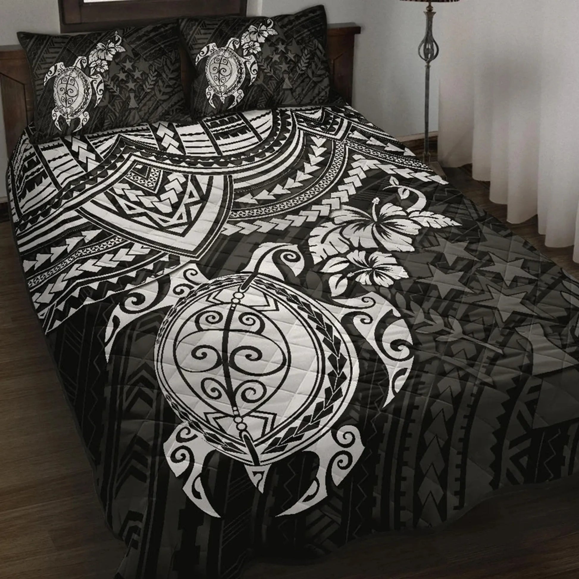 Kosrae Polynesian Quilt Bed Set - White Turtle