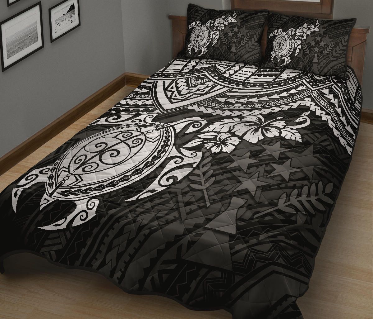 Kosrae Polynesian Quilt Bed Set - White Turtle