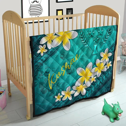 Kosrae Polynesian Quilt - Plumeria With Blue Ocean