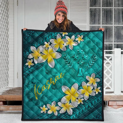 Kosrae Polynesian Quilt - Plumeria With Blue Ocean