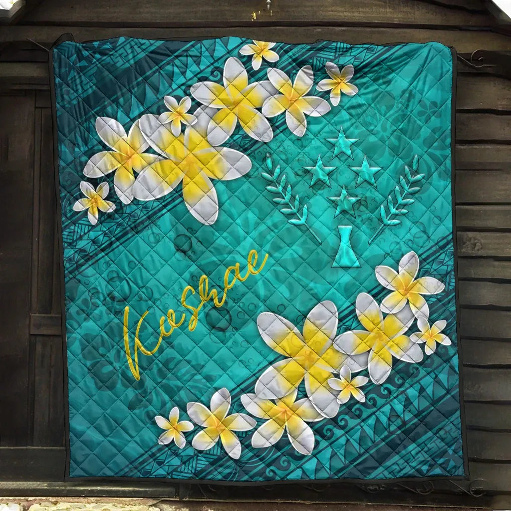 Kosrae Polynesian Quilt - Plumeria With Blue Ocean