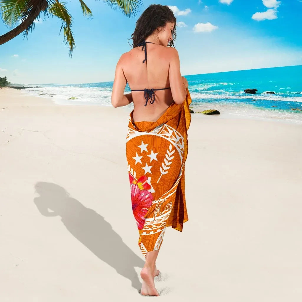 Kosrae Polynesian Sarong - Orange Floral With Seal