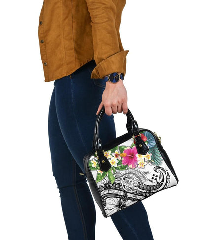 Kosrae Polynesian Shoulder Handbag - Summer Plumeria (White)