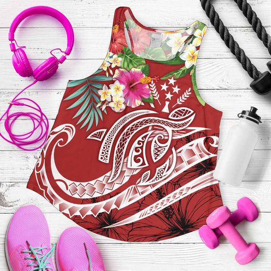 Kosrae Polynesian Women Racerback Tank - Summer Plumeria (Red)