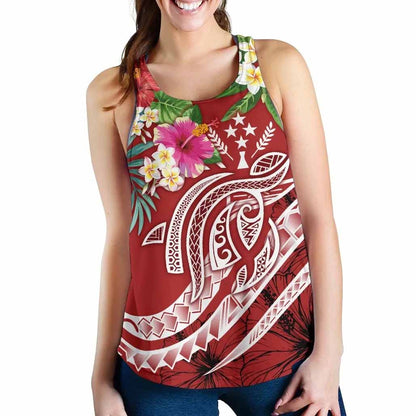 Kosrae Polynesian Women Racerback Tank - Summer Plumeria (Red)