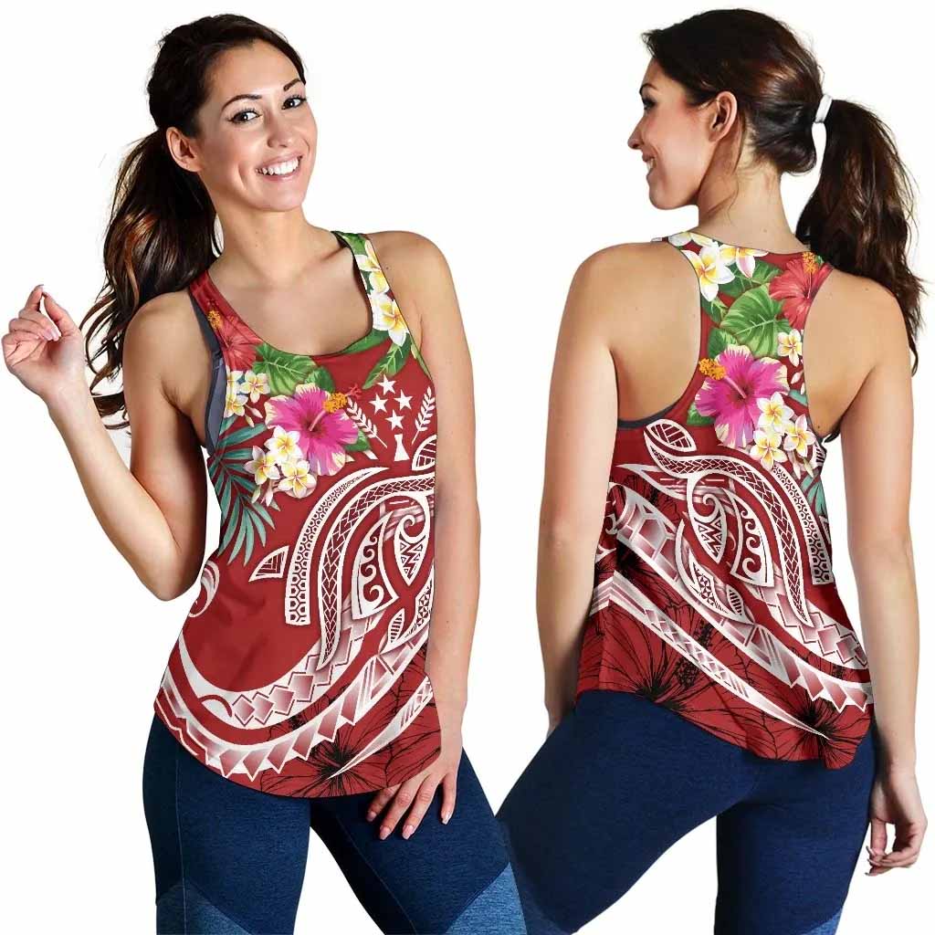 Kosrae Polynesian Women Racerback Tank - Summer Plumeria (Red)