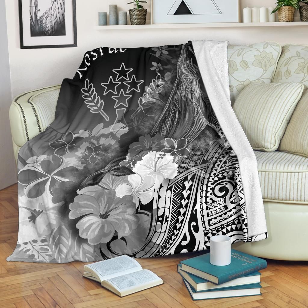 Kosrae Premium Blanket - Humpback Whale with Tropical Flowers (White)