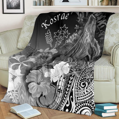 Kosrae Premium Blanket - Humpback Whale with Tropical Flowers (White)