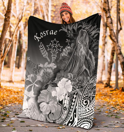 Kosrae Premium Blanket - Humpback Whale with Tropical Flowers (White)