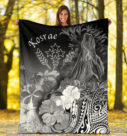 Kosrae Premium Blanket - Humpback Whale with Tropical Flowers (White)