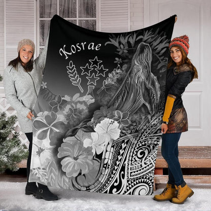 Kosrae Premium Blanket - Humpback Whale with Tropical Flowers (White)