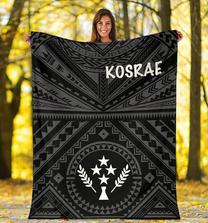 Kosrae Premium Blanket - Kosrae Flag In Polynesian Tattoo Style (Black)