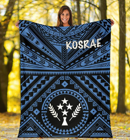 Kosrae Premium Blanket - Kosrae Flag In Polynesian Tattoo Style (Blue)