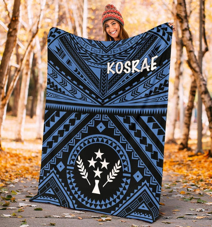 Kosrae Premium Blanket - Kosrae Flag In Polynesian Tattoo Style (Blue)