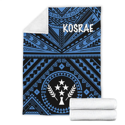 Kosrae Premium Blanket - Kosrae Flag In Polynesian Tattoo Style (Blue)