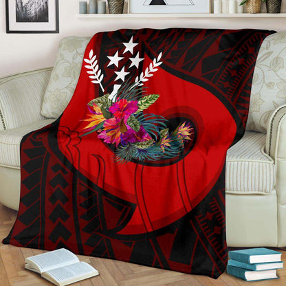Kosrae Premium Blanket - Polynesian Hook And Hibiscus (Red)