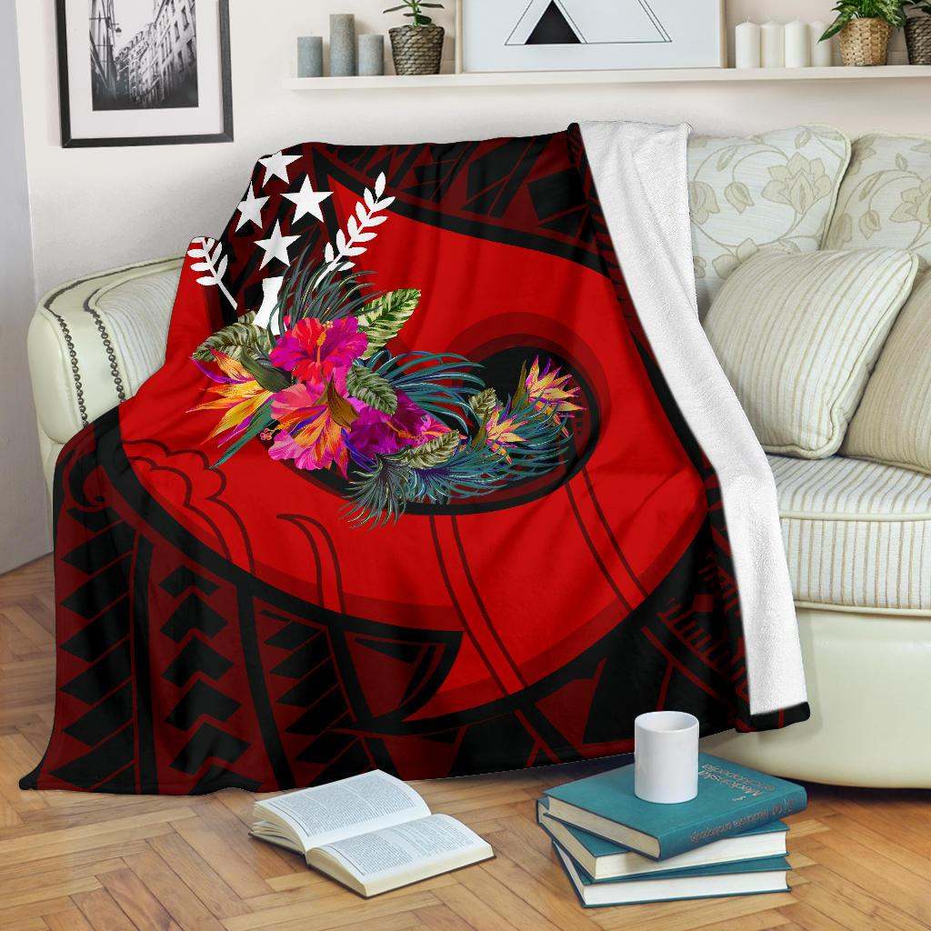 Kosrae Premium Blanket - Polynesian Hook And Hibiscus (Red)