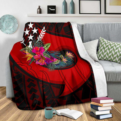 Kosrae Premium Blanket - Polynesian Hook And Hibiscus (Red)
