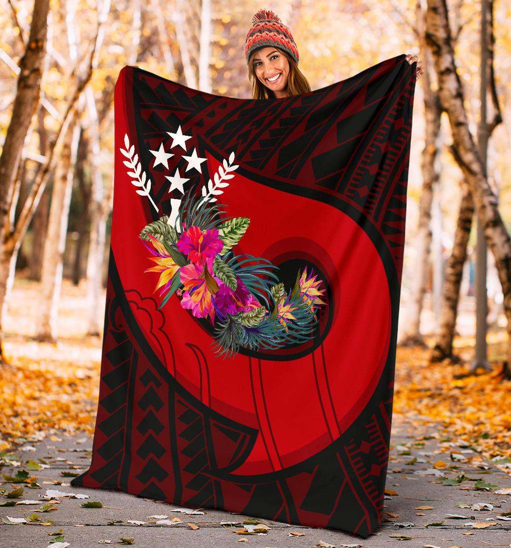 Kosrae Premium Blanket - Polynesian Hook And Hibiscus (Red)