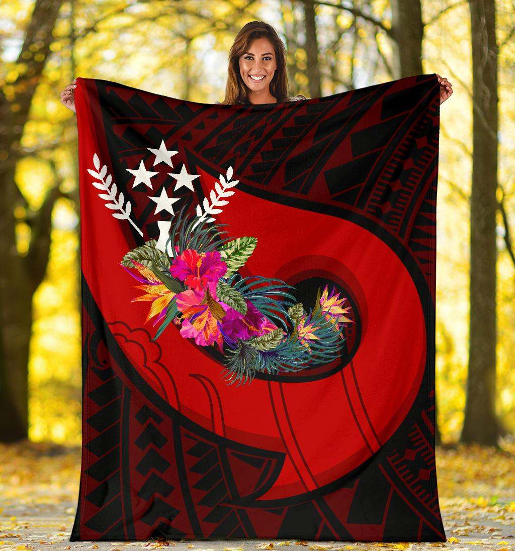 Kosrae Premium Blanket - Polynesian Hook And Hibiscus (Red)