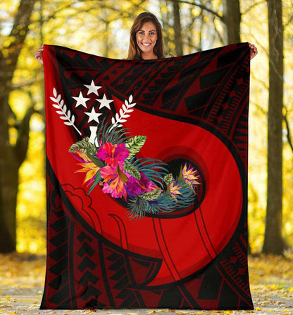 Kosrae Premium Blanket - Polynesian Hook And Hibiscus (Red)