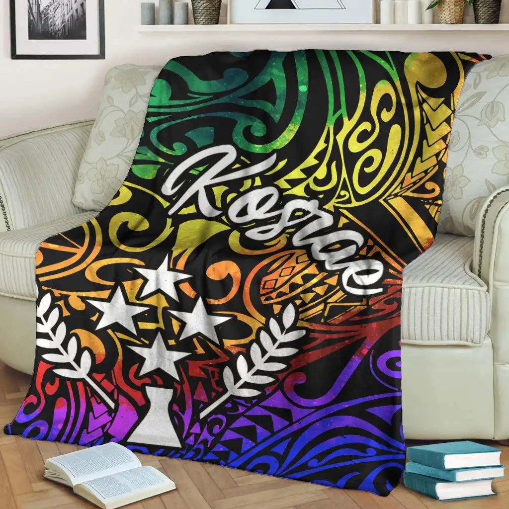 Kosrae Premium Blanket - Rainbow Polynesian Pattern