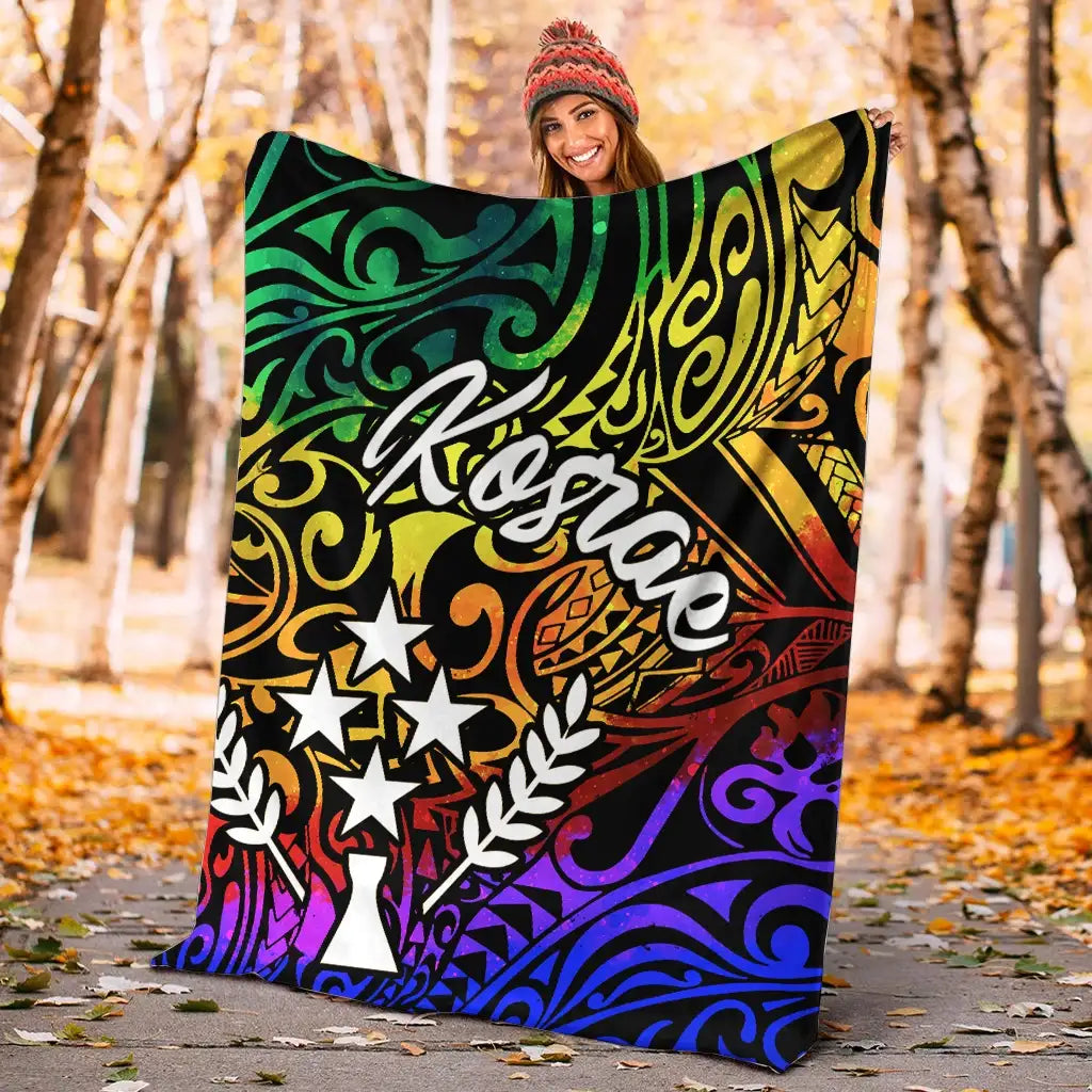 Kosrae Premium Blanket - Rainbow Polynesian Pattern