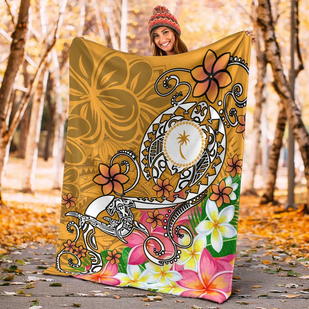 Kosrae Premium Blanket - Turtle Plumeria (Gold)